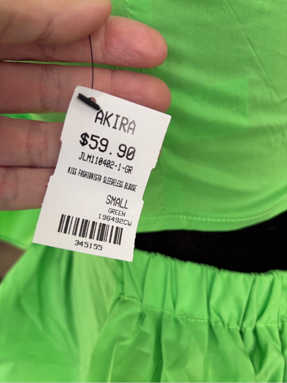 AKIRA Neon Green Sleeveless Blouse with Ruffle Hem - Picture 8 of 9